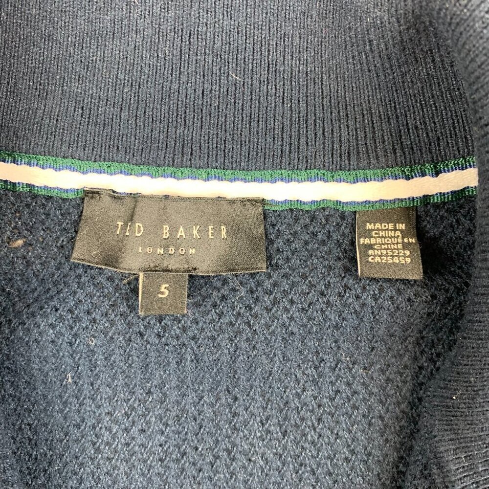 Ted Baker Mens Sweater XL / Size 5 Navy Blue 1/4 Zip Pullover Long Sleeve Knit - Picture 2 of 9